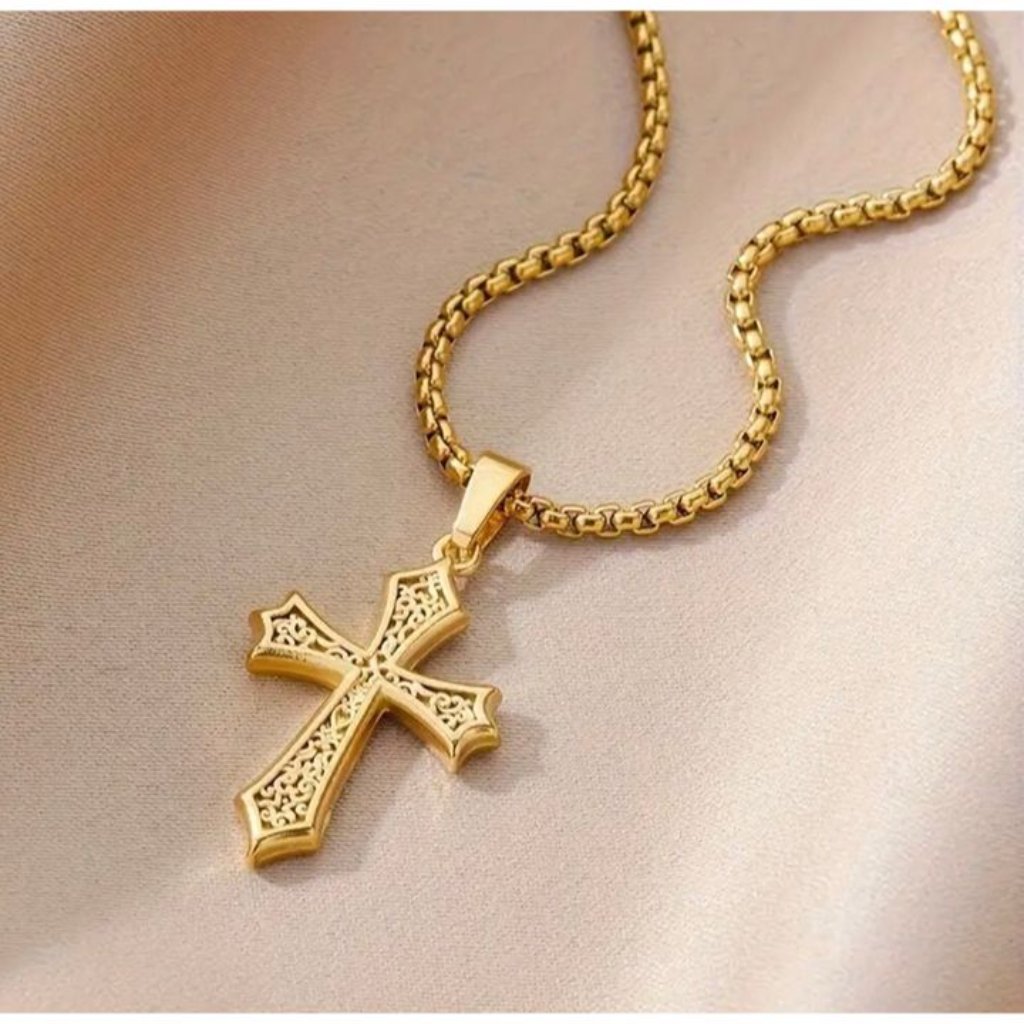 18k Gold Plated Cross Pendant Necklace Crystal Ball Chain Religious Faith 22$